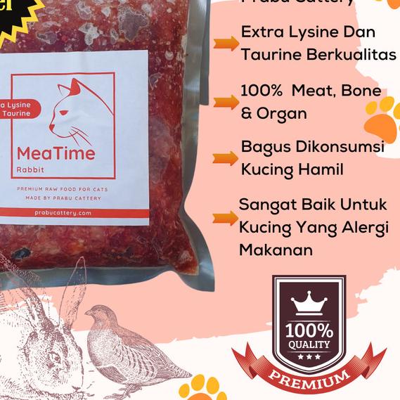 Meatime Rabbit, Makanan Kucing, Rawfood, Daging Kelinci Puyuh Giling