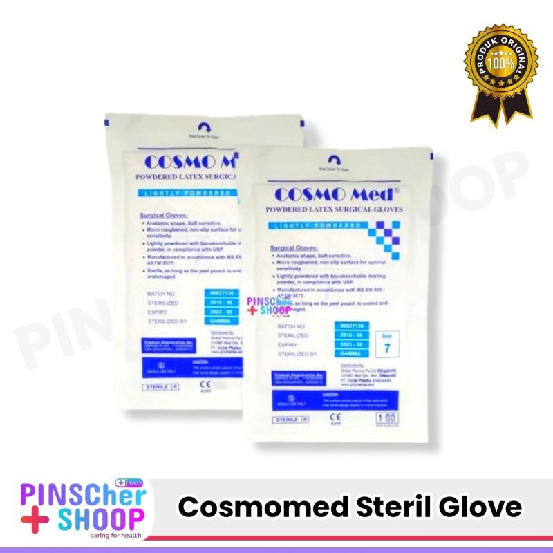 Sarung Tangan Sterile CosmoMed Glove Latex Powder / Pasang