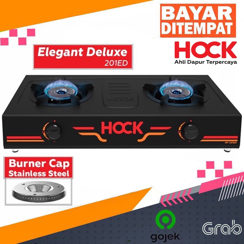 Kompor Gas HOCK 2 Tungku Elegant Deluxe HP-201ED Api Lotus Biru Besar/Kompor Gas/Kompor Hock Murah P