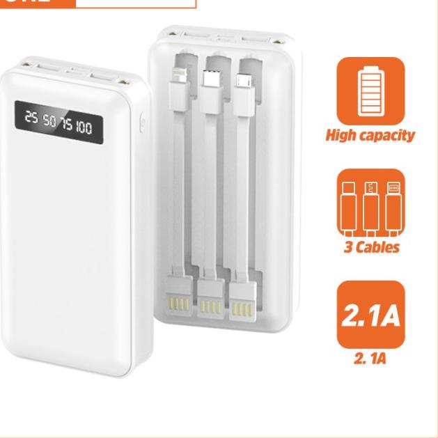PowerBank 20000 mah Power Bank Murah Mini Dual USB LED BASIKE Fast - Putih 20000mah