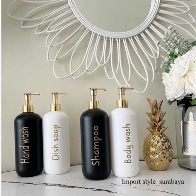 botol HITAM / PUTIH N24 doff 500ml GOLD NATURAL . aesthetic bottle refill tempat sabun cair pump estetik mewah elegant