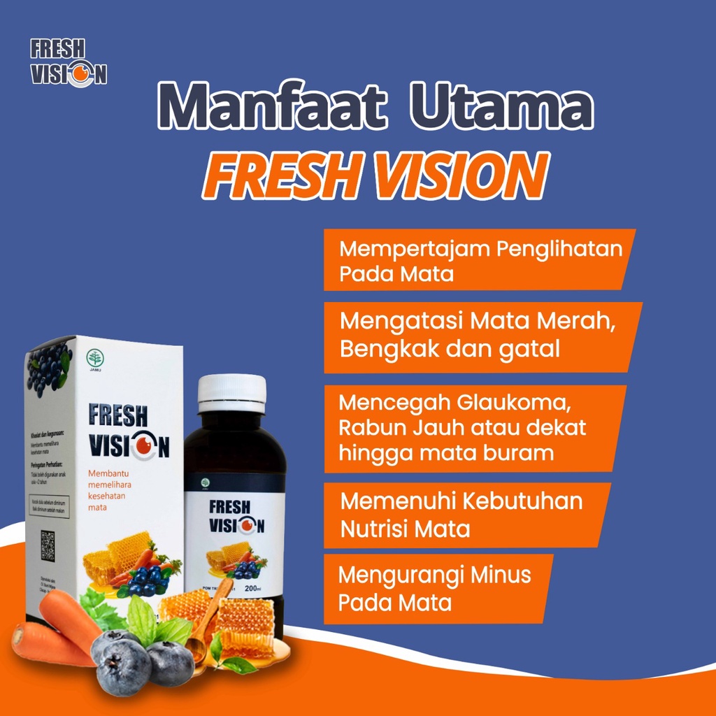 Madu Fresh Vision - Nutrisi Madu Atasi Masalah Mata Tegang Kering Kemerahan Gatal Minus Mines Silinder Cegah Katarak Glukoma Rabun Penglihatan Buram Kabur Isi 200ml