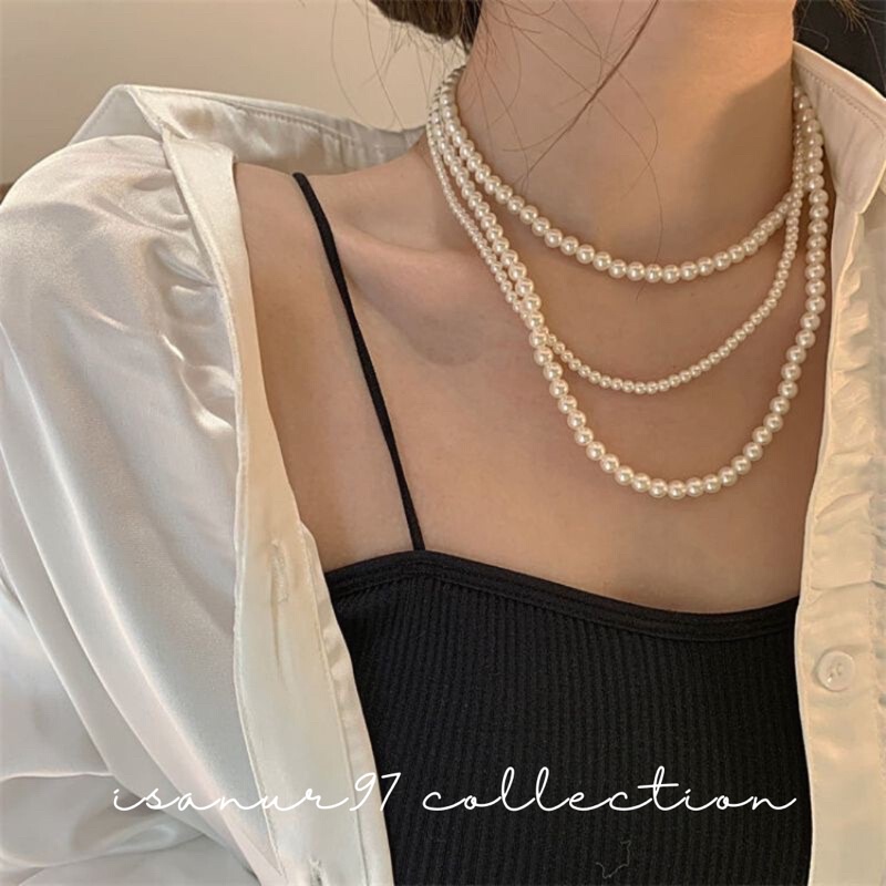 LISA PEARL NECKLACE | Kalung Mutiara 3 Layer Kalung Korean Fashion 3 Tumpuk