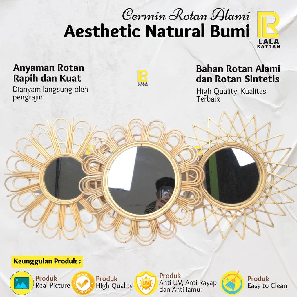 cermin dinding rotan/model bulat/dekorasi dinding