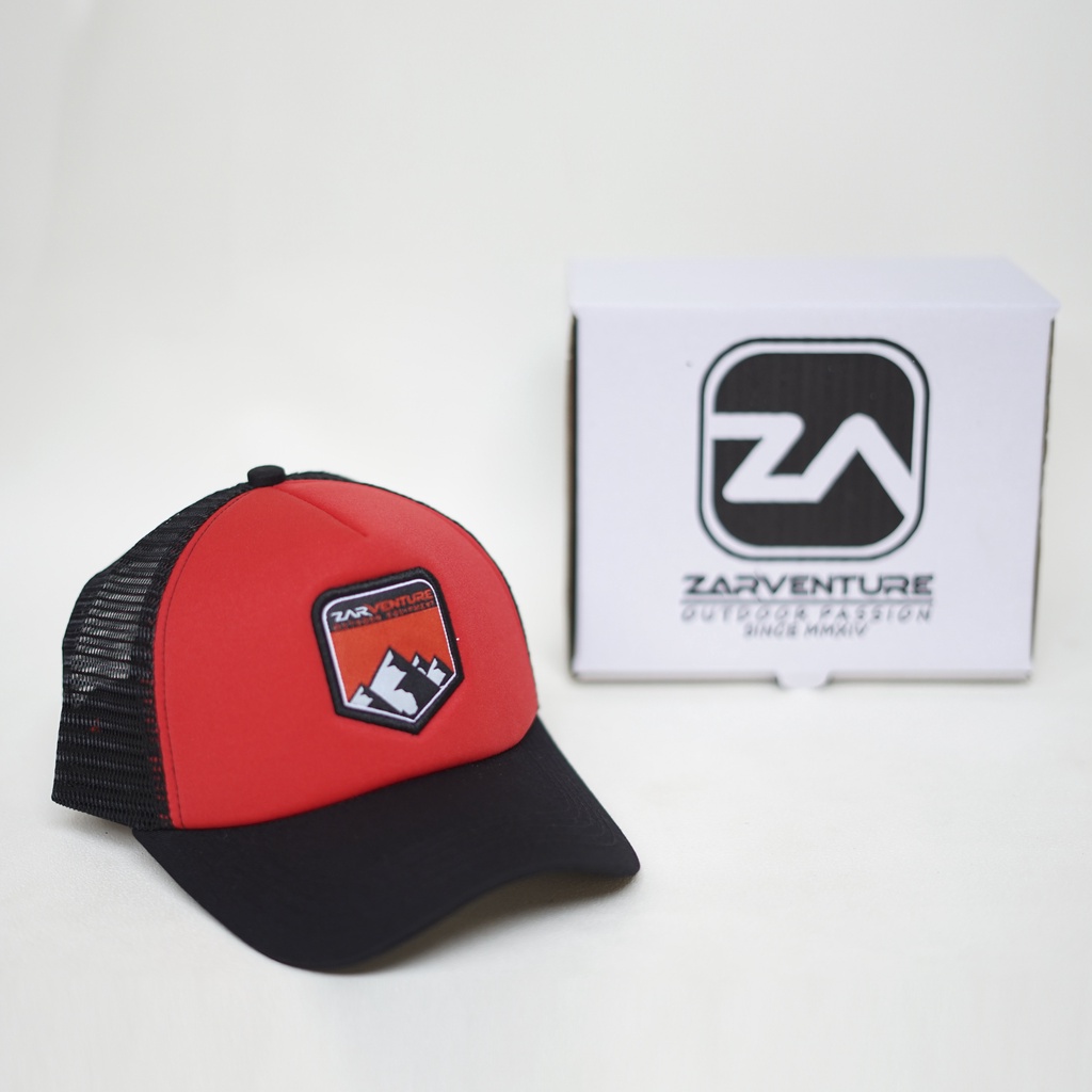 TOPI Trucker Jaring Busa Zarventure merah hitam 83