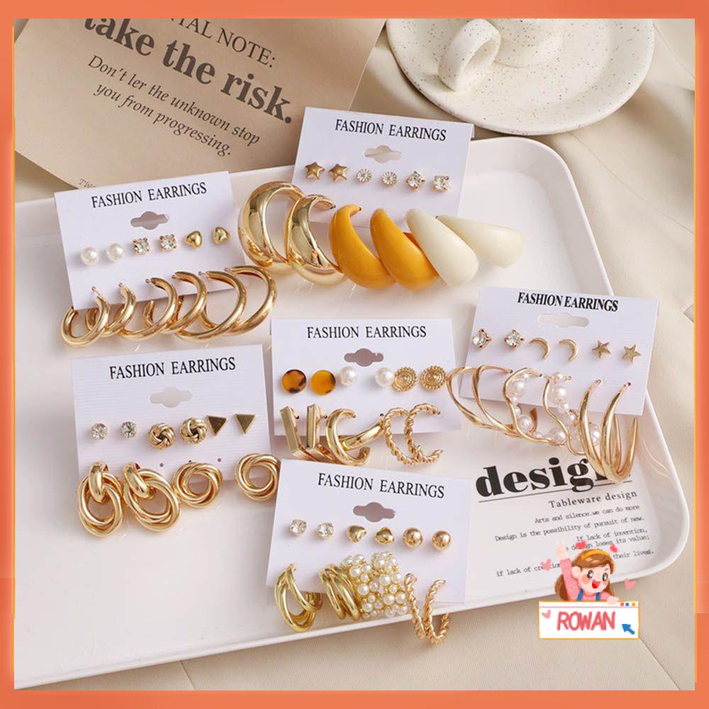 Set Anting Stud Bentuk Bunga Geometris Untuk Aksesoris Wanita