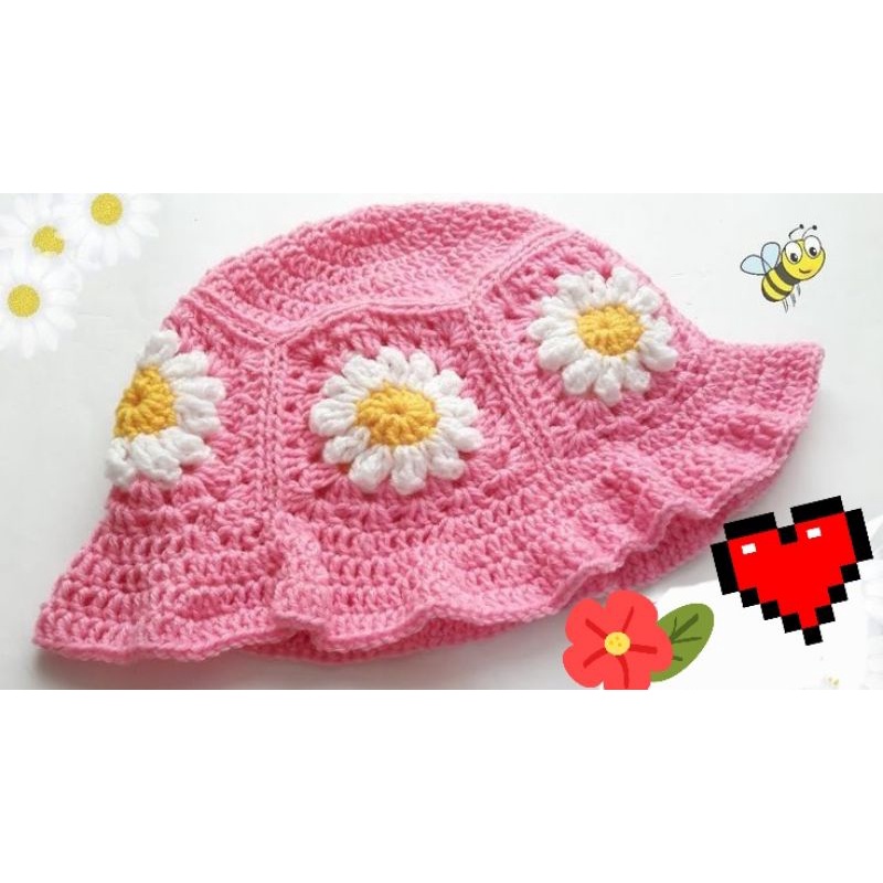 HANDMADE GRANNY SQUARE BUCKET HAT/JOY RED VELVET HAT/ TOPI JOY RED VELVET/AESTHETIC ESTETIK/KAWAI ST