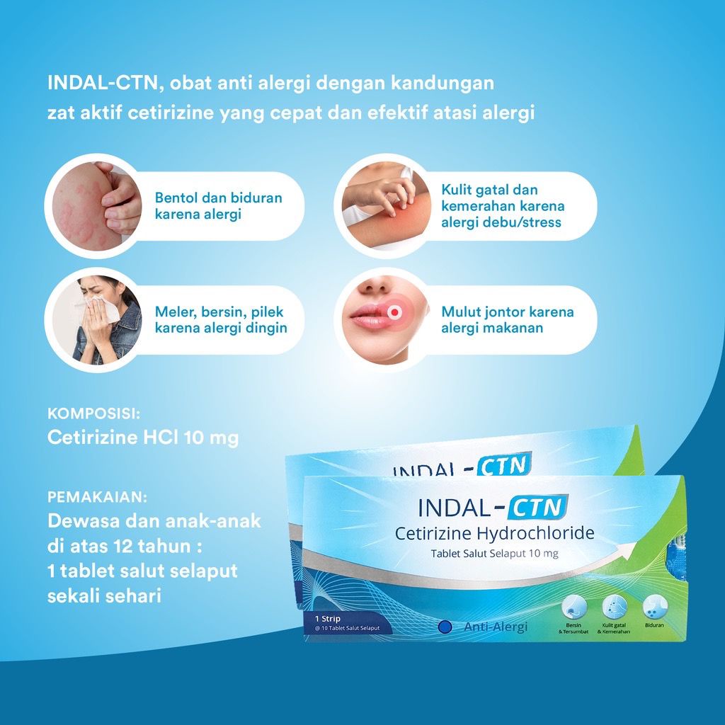 INDAL CTN Strip 10 Kaplet/Mengatasi Gatal/Alergi/Pilek