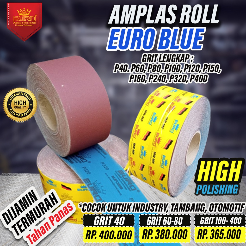 Amplas meteran Besi Industri piston Euro Biru Blue Kaku Kuat Tahan lama original