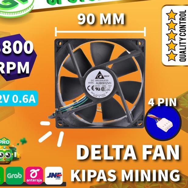 DELTA FAN AUB0912VH 90mm 9 CM DC 12V 3800 RPM⚡ KIPAS KOMPUTER 4 PIN