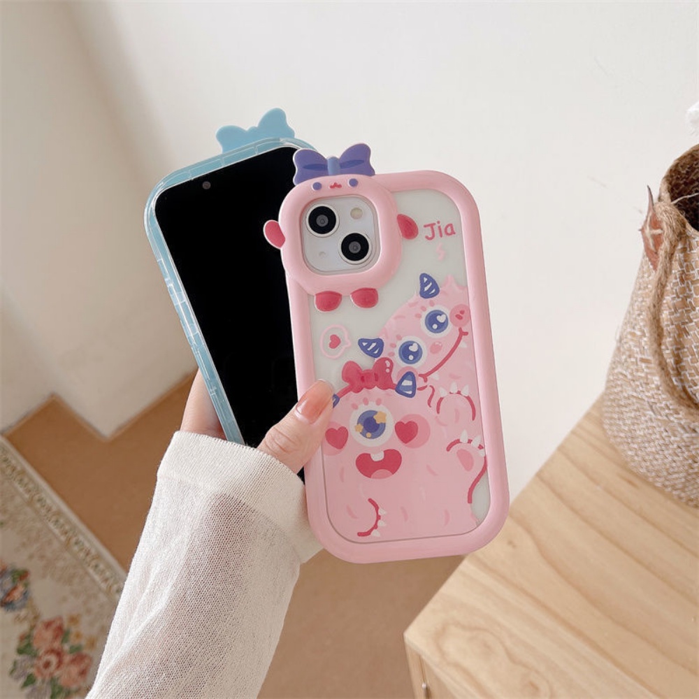 IPHONE Casing Ponsel Desain Bow-knot Len's Kompatibel Untuk Iphone6 6S 78 Plus 11 13 14 12 Pro MAX XR X XS MAX Se2020 Pasangan Lucu Monster Shockproof TPU Soft Phone Case Cover RIXUAN