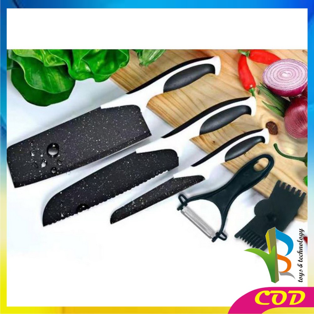 RB-C443 Pisau Dapur Set 5in1 Multifungsi / Pisau Keramik Serbaguna Pengupas Buah Dan Sayur Kitchen Knife Set Ceramik Peeler