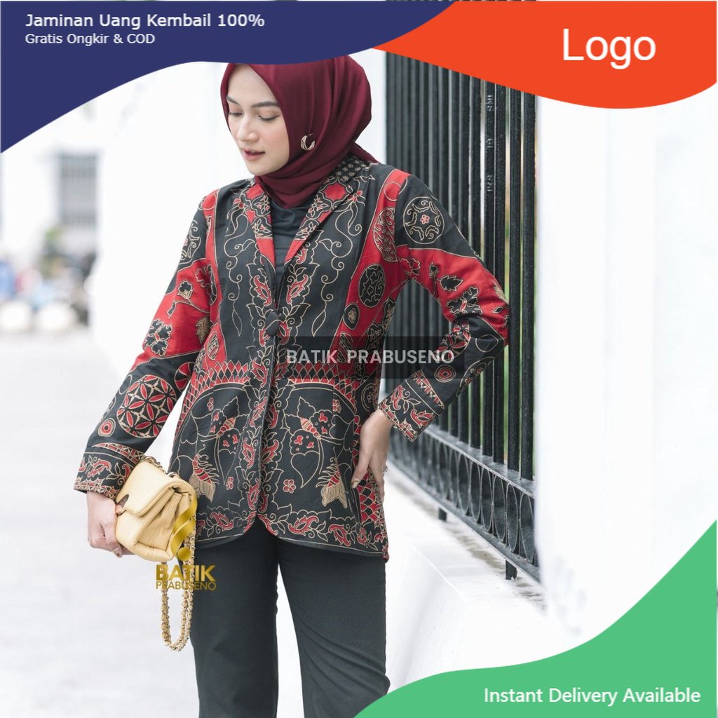 Atasan Tradisional Batik Prabuseno Original Motif ADHISTA Blazer Batik Wanita Lengan Panjang Model kikinian stylish dan elagan cocok buat kerja dan kondangan.