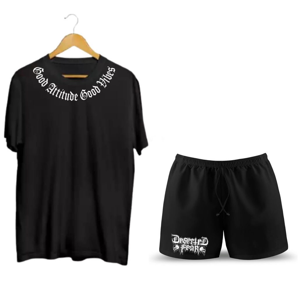 SETELAN DISTRO KAOS DAN BOXER TERBARU BAHAN TEBAL ORYGINALKAOS GOOD ATTITUD GOOD VIBES-GA HITAM DESESTER