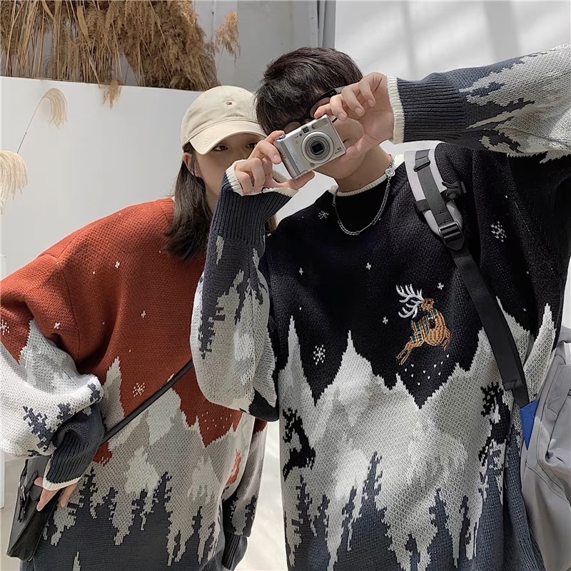 Sweater christmas baju rajut natal import unisex pria wanita hangat atasan winter cowok musim dingin autumn motif rusa rudolph couple