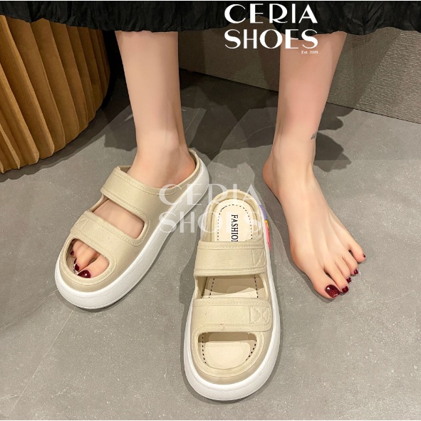 PVC Sandal Slop Wanita Strap Import Rubber Tebal 3 Cm Non-Slip Bahan Empuk Elastis 029