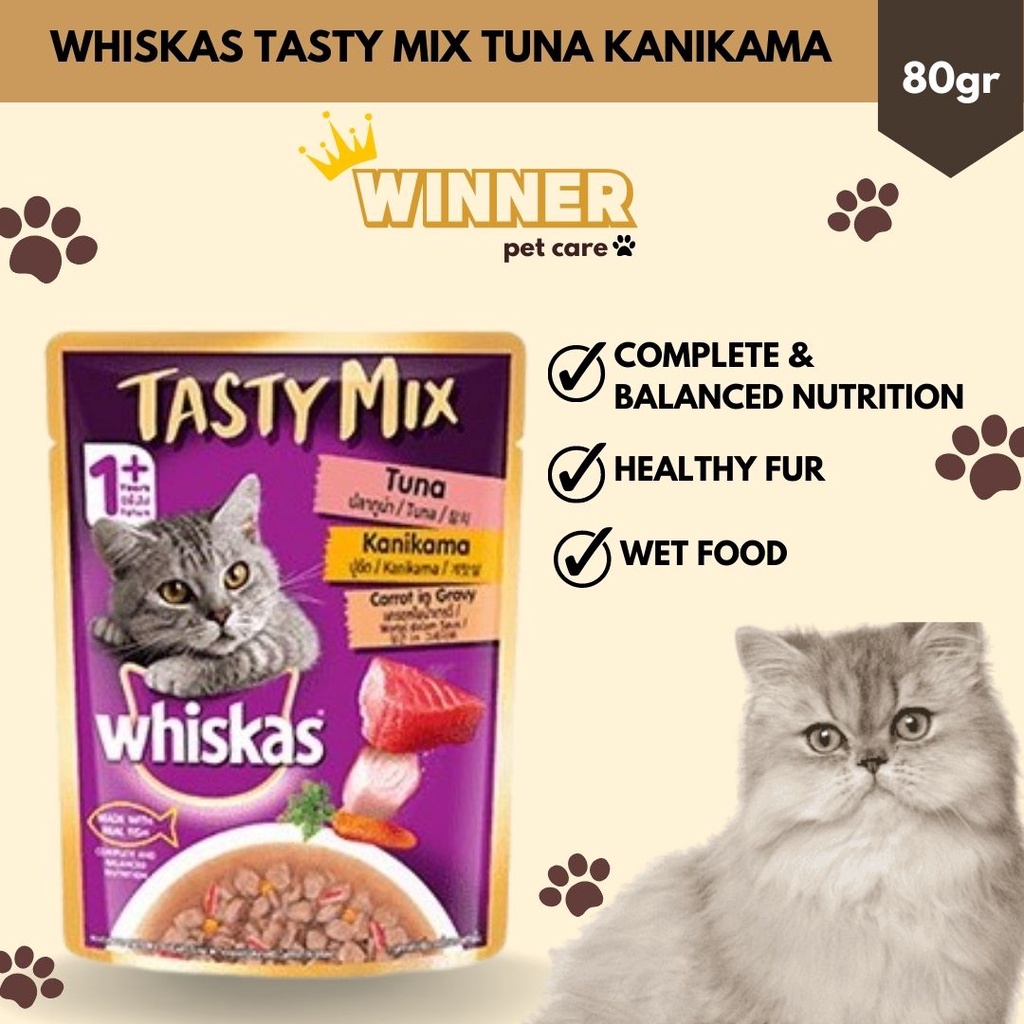 Whiskas Tasty Mix Cat Wet Food Tuna Kanikama Pouch 80gr