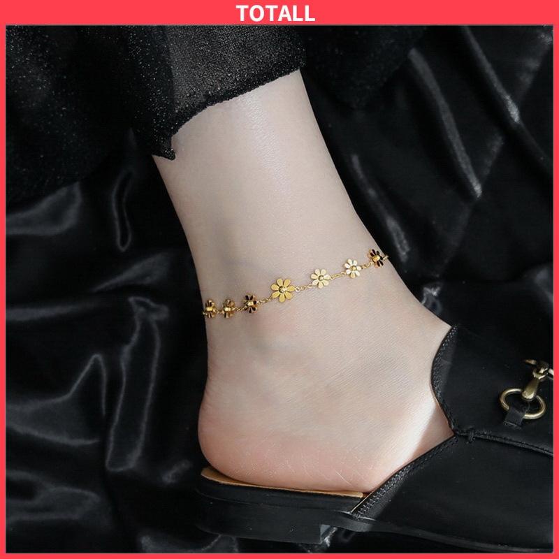 COD Gelang Kaki Titanium Anti Karat Daisy Bunga Kamelia Emas 18k Perhiasan Wanita Korea-Totall