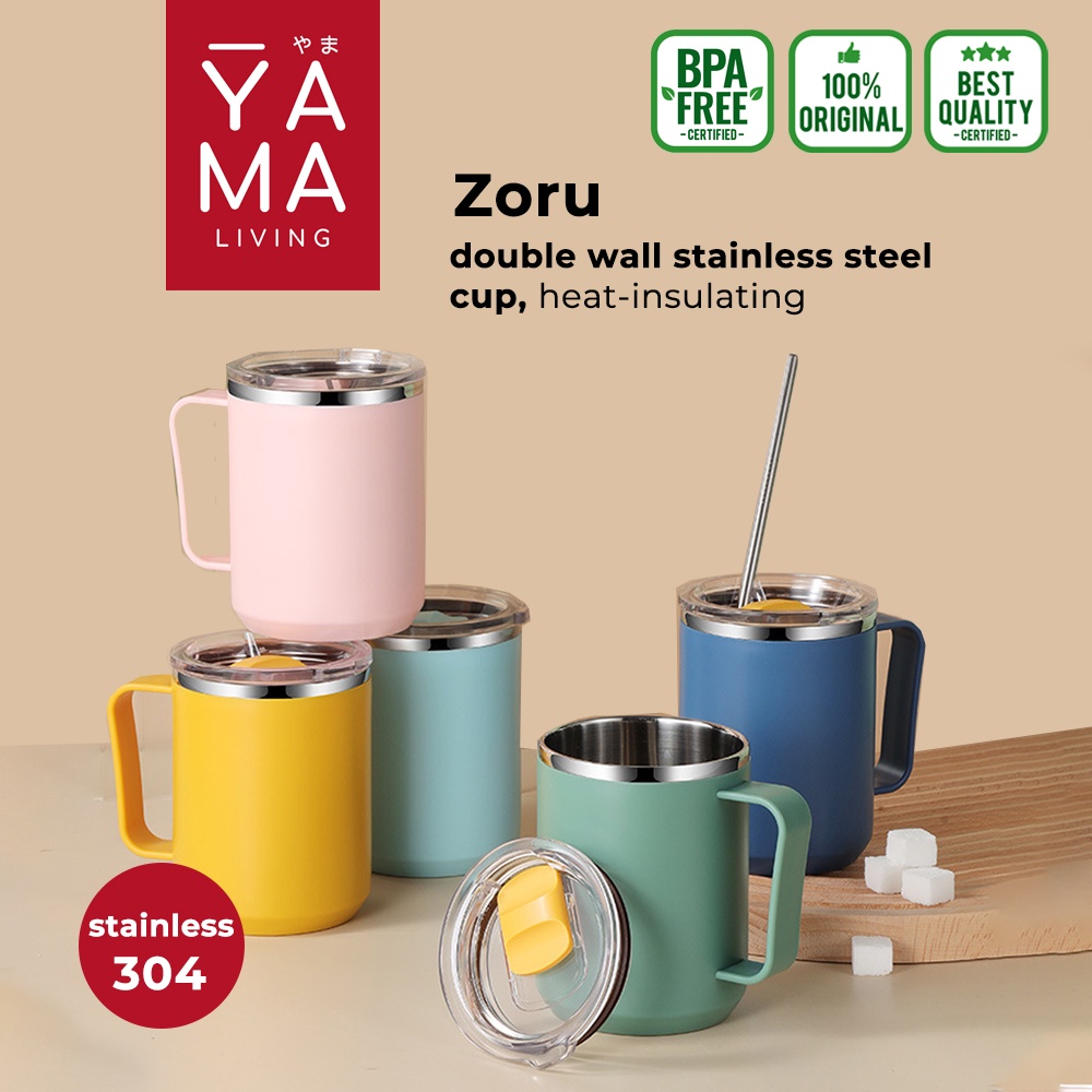 YAMA ZORU Double Wall Tumbler Stainless Cup Gelas Mug SUS 304 Tumblr Botol Minum Termos Panas Dingin Kopi Teh