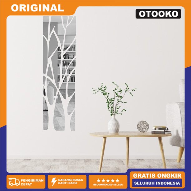 DIY Stiker Dinding Cermin Pohon Wallpaper Dekorasi Wall Sticker 100x28 - Silver