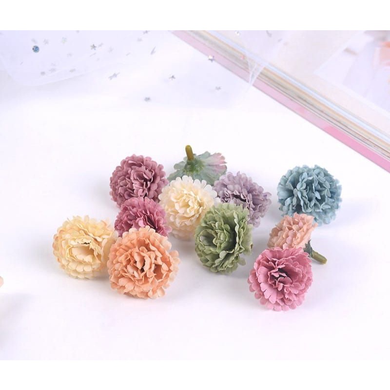 Kepala Bunga - Krisan Mini 3 cm Kecil Artificial Flower Kain Lilac Renda Hydrangea Soka Hortensia Hy