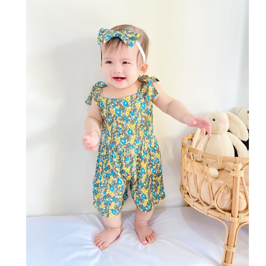 PROMO 7.7 plazababyku JUMPSUIT HANA setelan anak perempuan jumper bayi motif bunga lucu free headband BUBIBEE