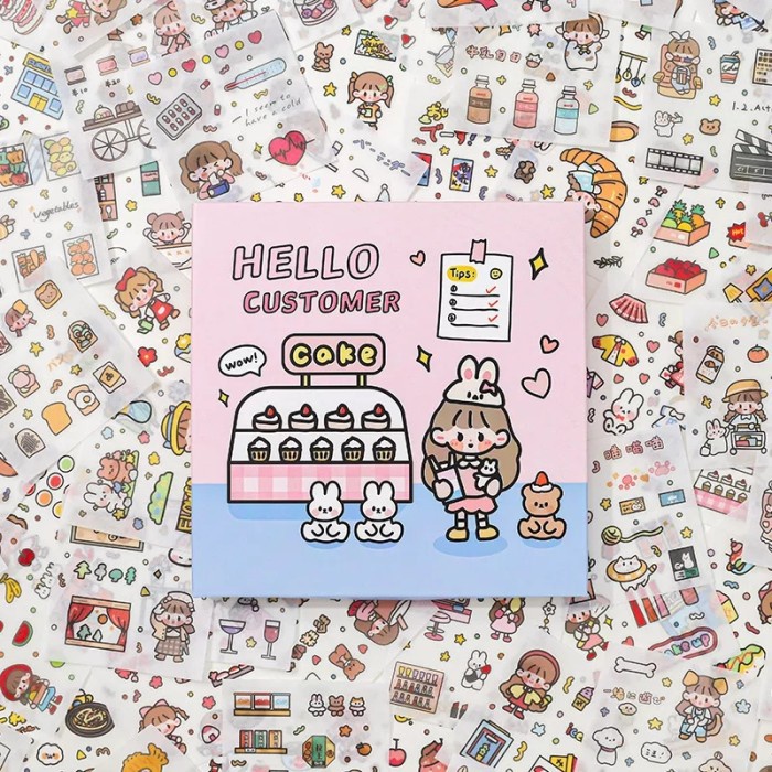 

ic] 100 lembar deco sticker box PVC cute gift kado - Hello Customer, 100 lembar