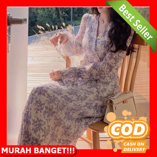 Dress Brokat Pesta Longdress Lace Wanita Elegan Baju Gaun Malam Perempuan Gereja Natal Acara Formal 