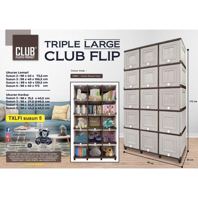 

Lemari Plastik Club Flip TRIPLE LARGE Pintu 15 Susun 5 stock ready