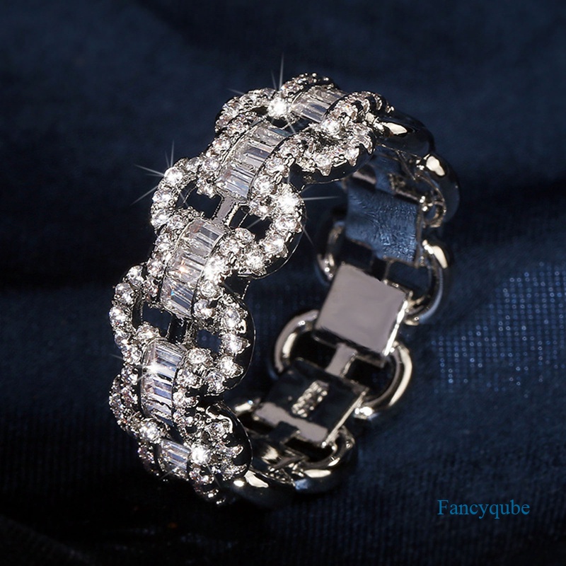 Fancyqube Cincin Rantai Batu Zircon Bling Warna Silver Untuk Wanita