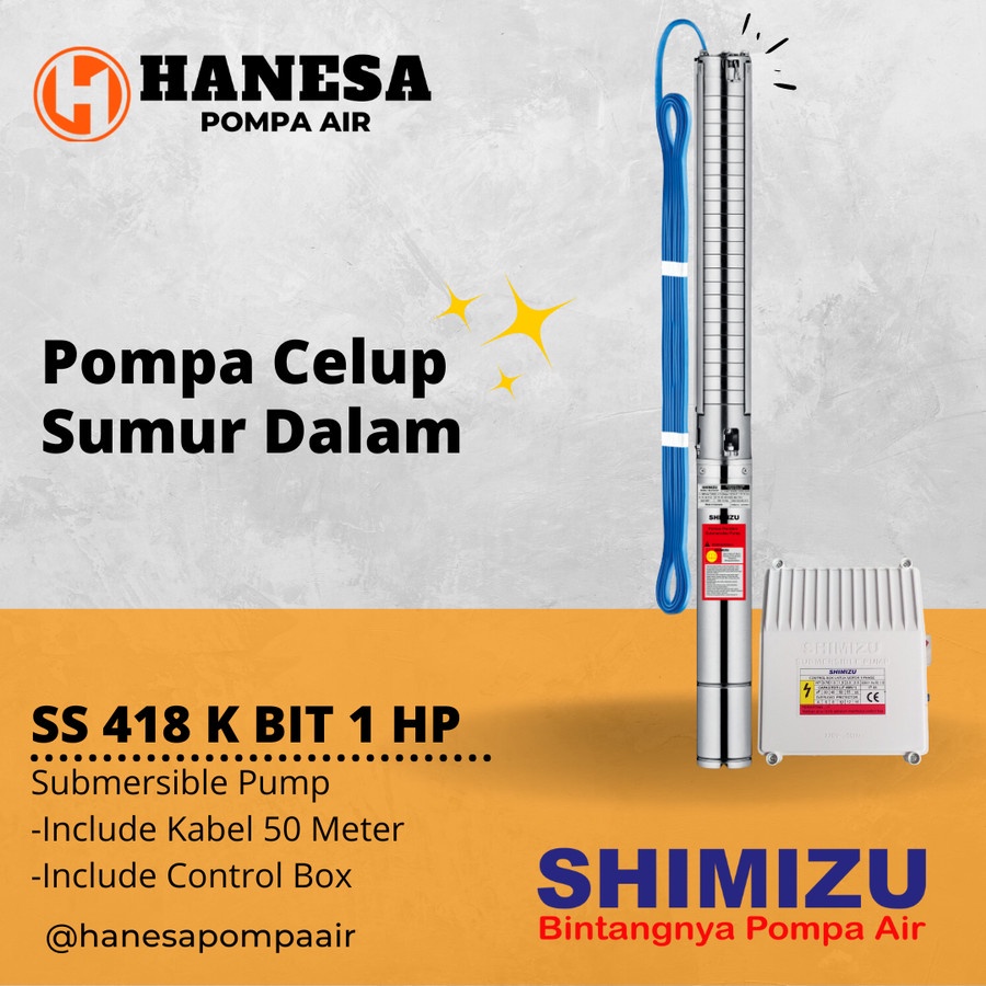 Pompa Celup Sumur Bor (Borehole Pump) SHIMIZU SS 418 K BIT (1 HP + W/ CABLE 50m) Pompa Celup Sumur D