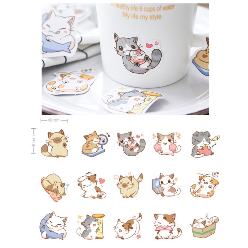 45pcs / Kotak Stiker Motif Kartun Kucing Lucu Untuk Dekorasi Diary / Scrapbook DIY