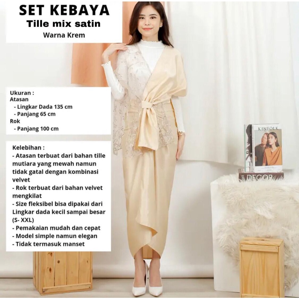 ONE SET KEBAYA TILLE MIX SATIN + ROK LILIT SATIN PREMIUM