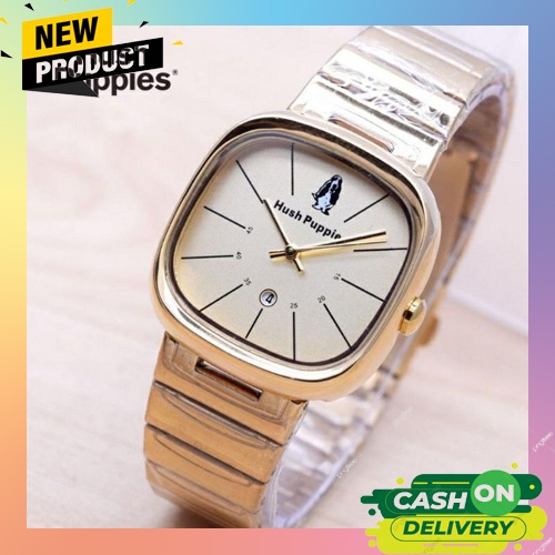 Jam Tangan Wanita Cewek Analog Hush puppies Kotak Rantai Tanggal Aktif  Cowok Pria Fashion Korea Gay