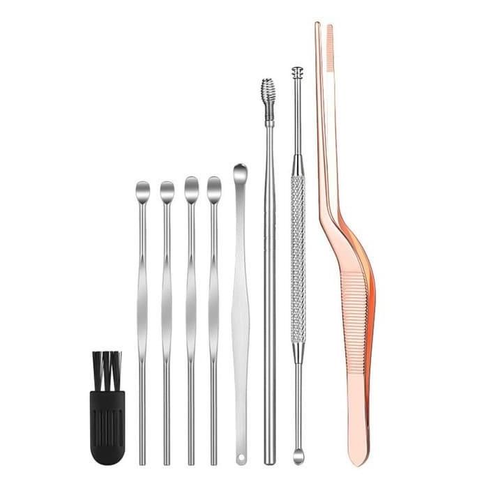 9pcs Korek Kuping Alat Pembersih Kotoran Telinga Bahan Stainless Steel