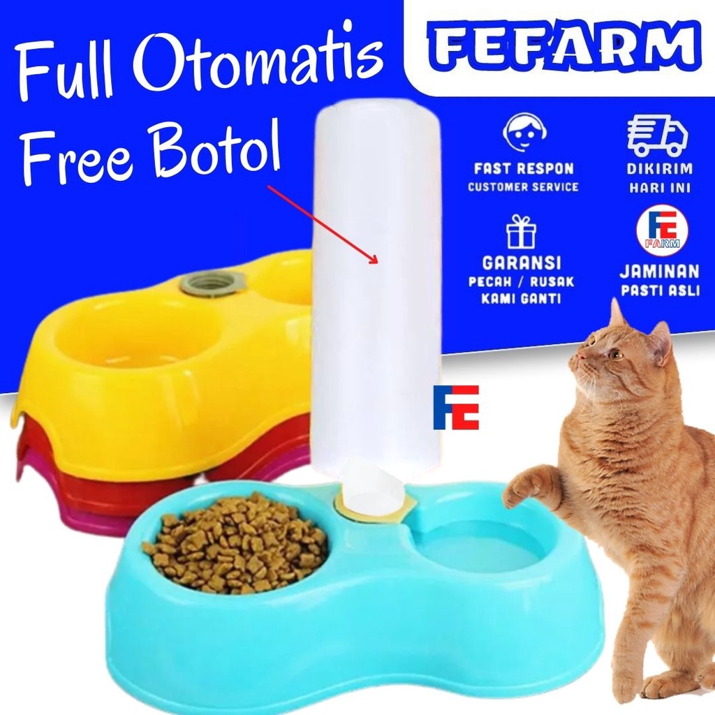 Tempat Makan Minum Otomatis  Hewan Kucing Anjing  Free botol Fefarm