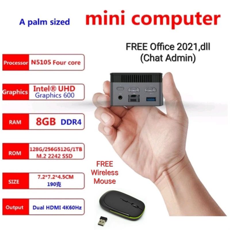 Mini PC M6S ZX01 8/256GB SSD Intel Quad N5105 HDMI 4K Windows 11 Pro