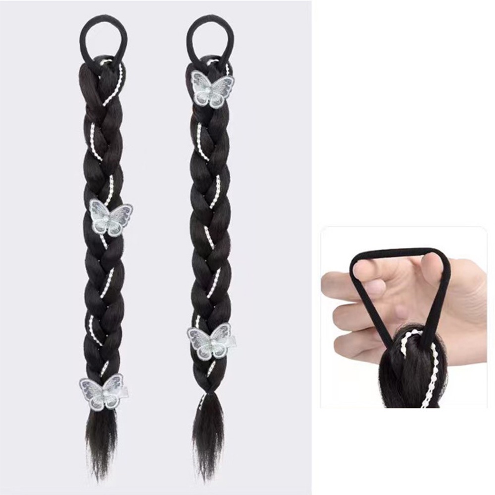 1pc Wig Rambut Ekstensi Model Kepang Ekor Kuda Dengan Jepit Kupu-Kupu Gaya Hip Hop Punk Untuk Wanita Butterfly