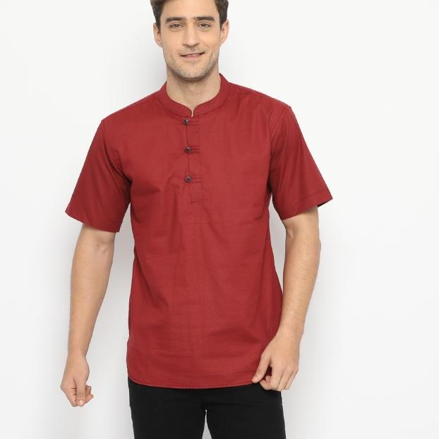kemeja pria maroon merah kerah shanghai koko + slimfit + baju kerja - Maroon, M