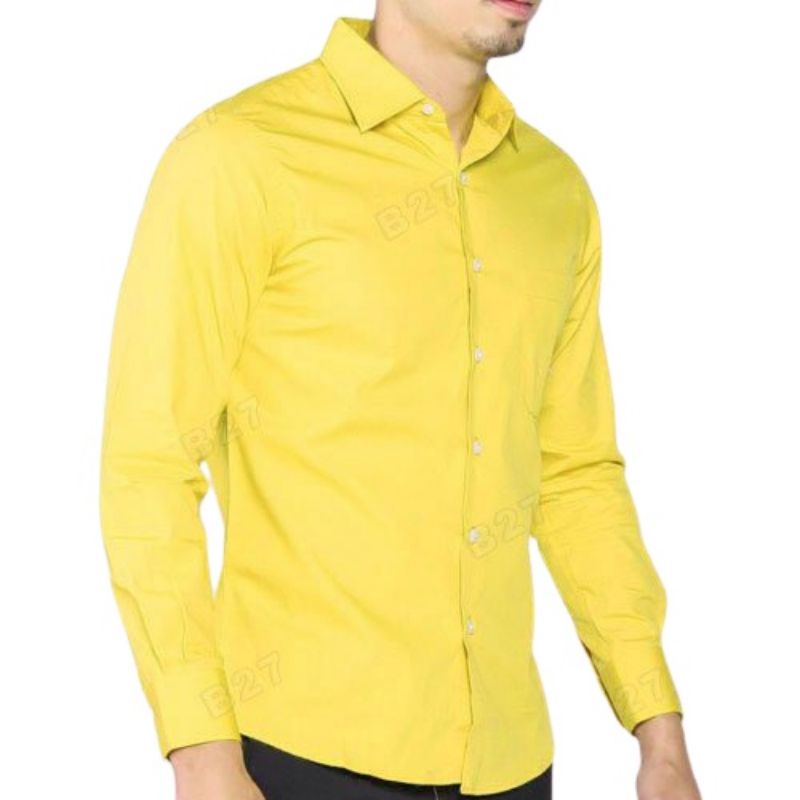 Kemeja Kuning Lemon Lengan Panjang dan Lengan Pendek Normal Size dan Big Size