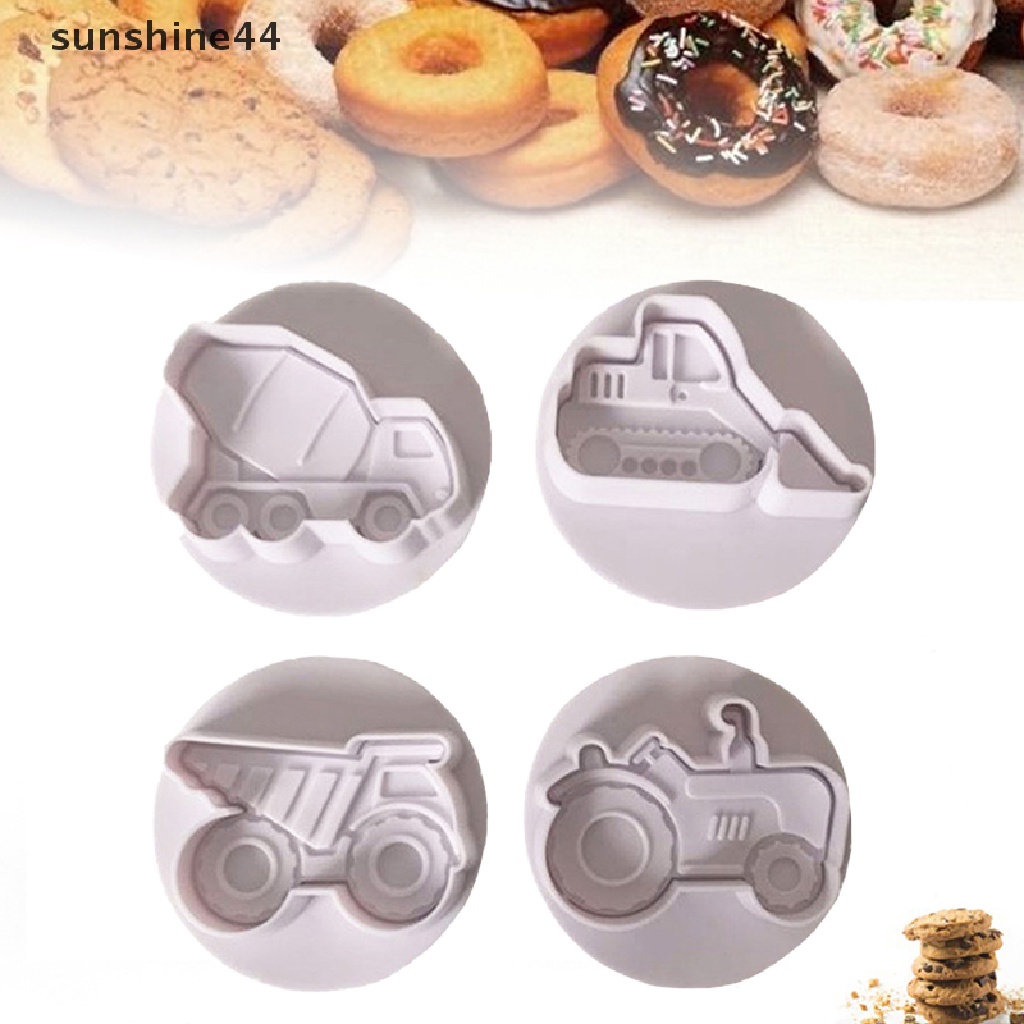 Sunshine 4Pcs Cetakan Pemotong Fondant Bentuk Mobil 3D DIY