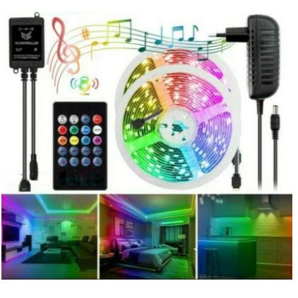 [ Pplus ] PAKET LAMPU LED STRIP 5050 2835 RGB 5M / SENSOR MUSIK BLUETOOTH / IP44 RGB REMOTE LAMPU HIAS WARNA WARNI LAMPU KAMAR AESTHETIC / Lampu led dekorasi  kamar / Lampu Led Double Tape Tempel /Lampu Hiasan Dinding MURAH / KUAT