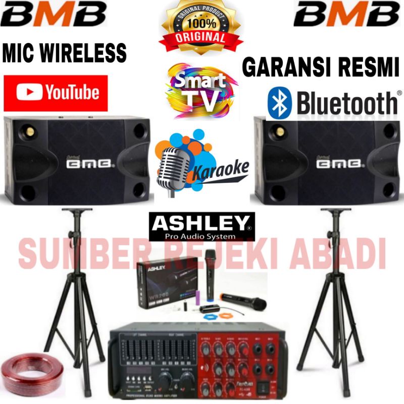 DISTRIBUTOR PAKET SOUND SYSTEM KARAOKE BMB 8 INCH MIC WIRELESS ASHLEY 200