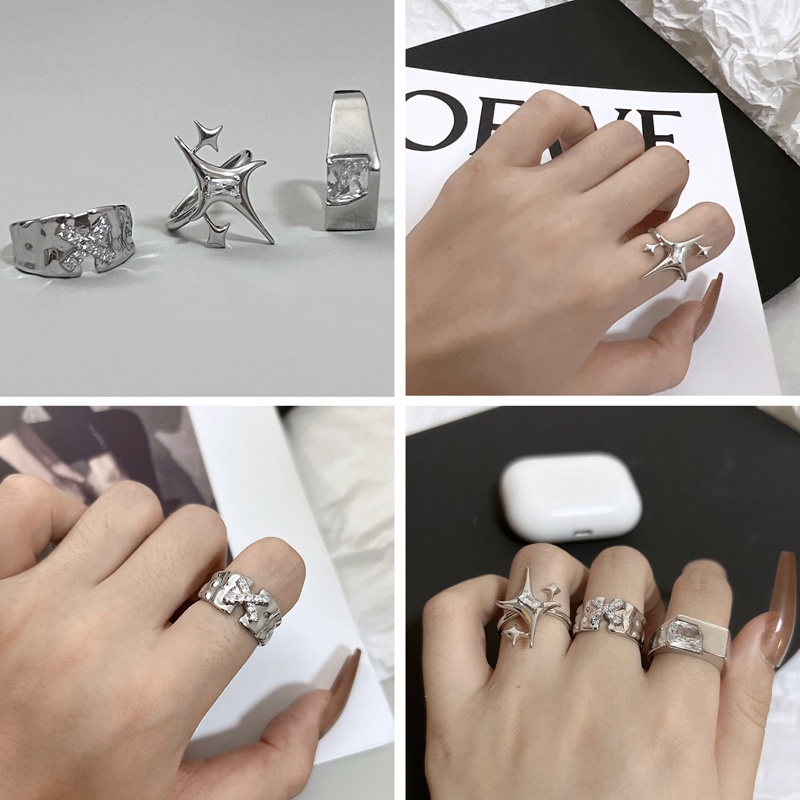 Fancyqube Cincin Kristal Bentuk Salib Bintang Irregular Untuk Unisex