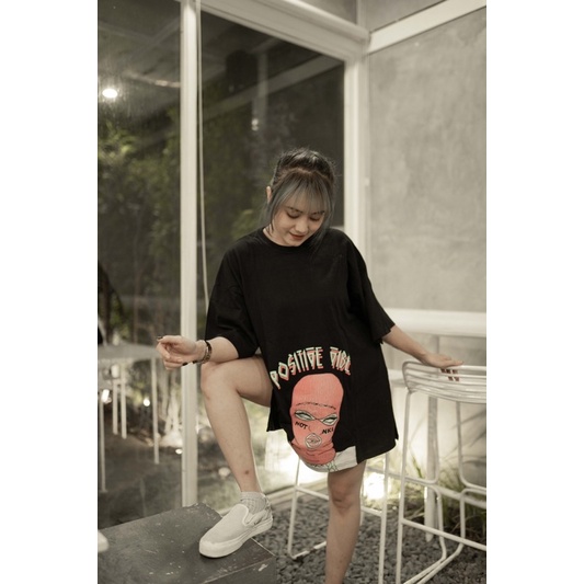 Kaos Oversize Wanita Baju POSITIVE VIBE Branded Zamella 24s Best Quality