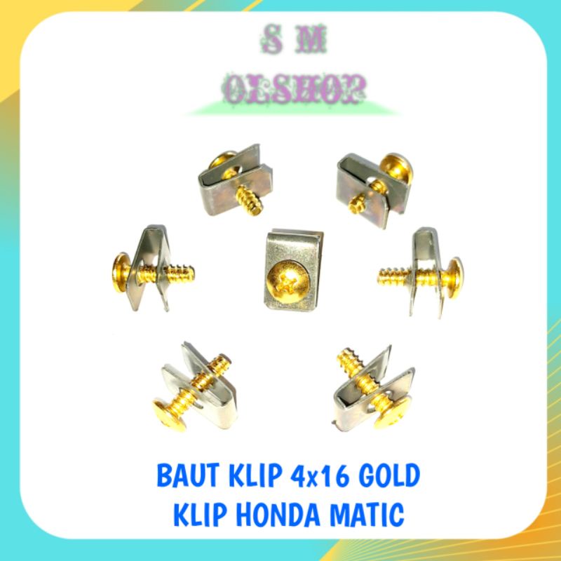 20 PCS BAUT Klip Honda Matic 4x16 WARNA GOLD Baut Klip Motor Honda Matic Baut Body Honda Matic Beat Vario Scoopy M4x16