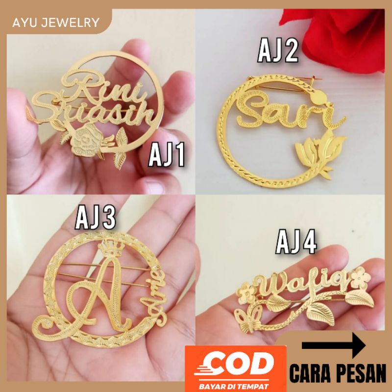 Bros Nama Custom Lapis Emas Bros Nama Bros logo hijab