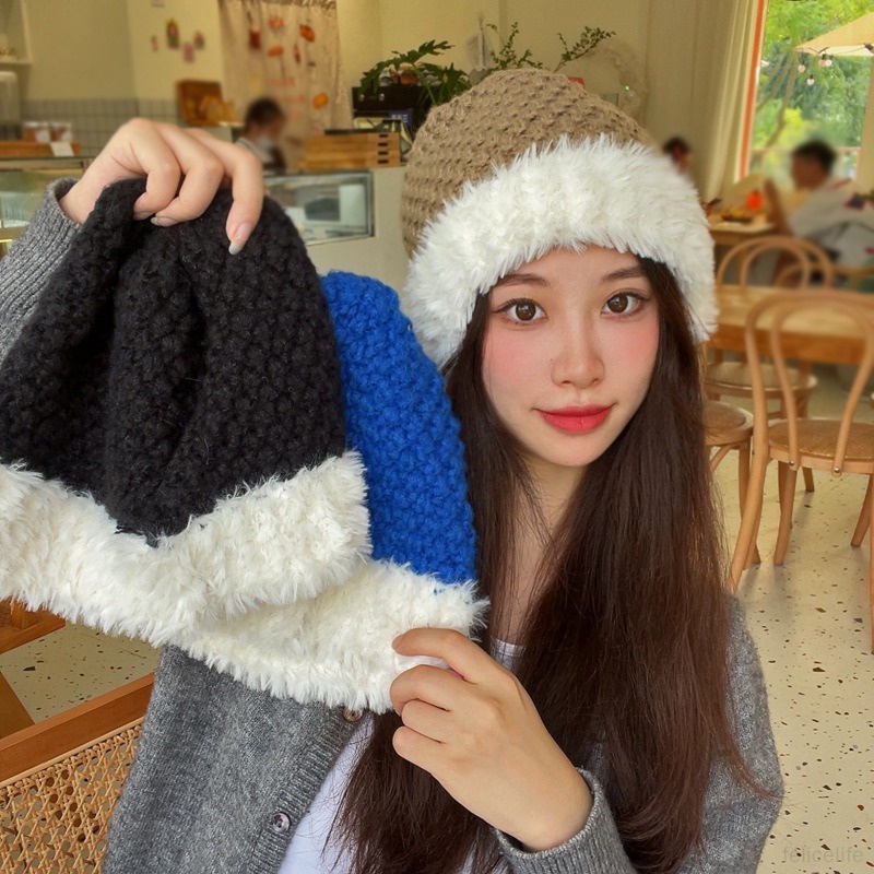 Topi Kupluk Rajut Handmade Bahan Wol Plush Hangat Untuk Wanita