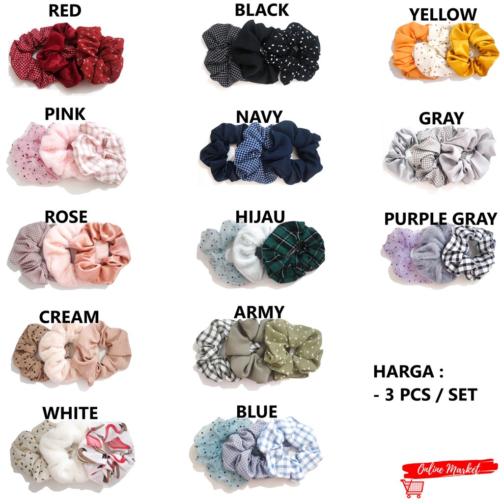 3Pcs/Set Scrunchie - Kunciran / Ikat Rambut Cepol Hijab / Jilbab [ Gratis Ongkir / Cod ]