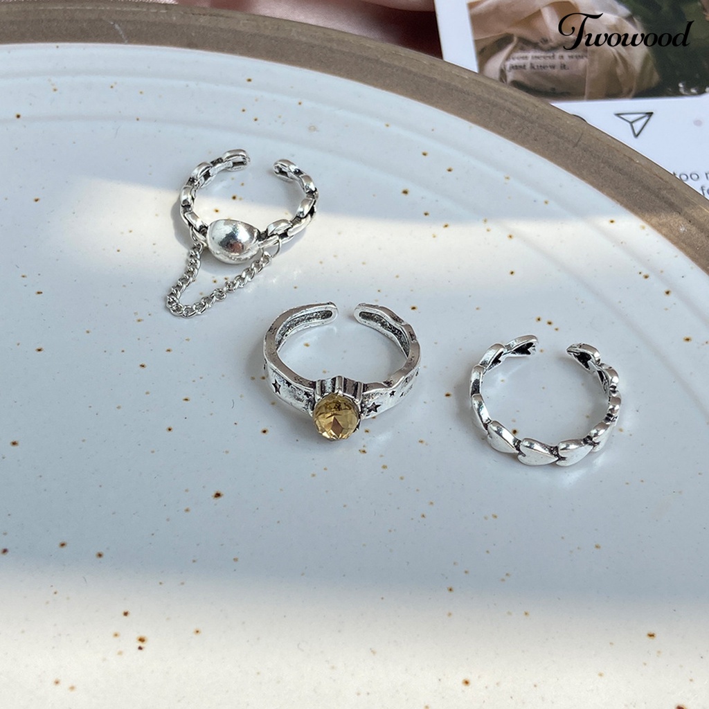 3 / 5Pcs Cincin Knuckle Model Hollow Out Hati Bahan Alloy Untuk Aksesoris Perhiasan